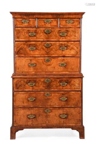 A QUEEN ANNE WALNUT AND FEATHER BANDED CHEST ON CHEST, CIRCA...