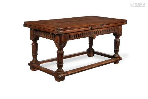 AN OAK DRAW LEAF DINING OR CENTRE TABLE, 17TH CENTURY AND LA...
