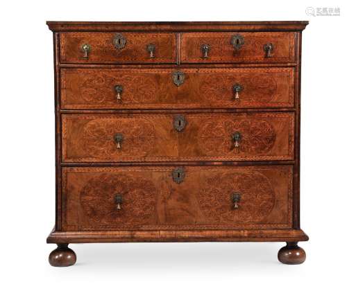 A WILLIAM & MARY WALNUT AND SEAWEED MARQUETRY CHEST OF D...