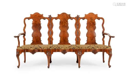 A WALNUT CHAIR BACK SETTEE, MID 18TH CENTURY