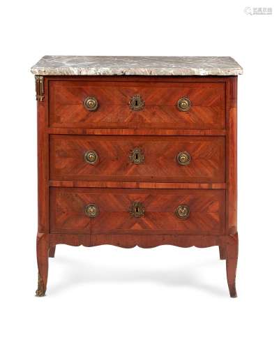 A LOUIS XV WALNUT AND SABICU COMMODE, STAMPED P A VEAUX, CIR...