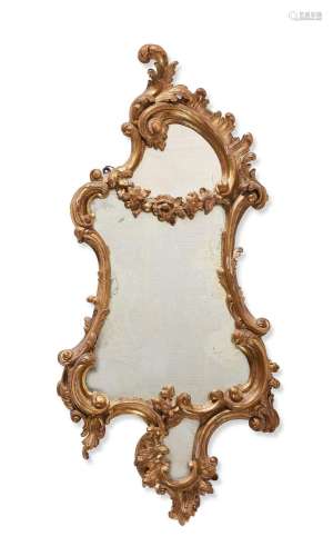 A GILTWOOD AND GESSO WALL WALL MIRROR, 18TH/19TH CENTURY
