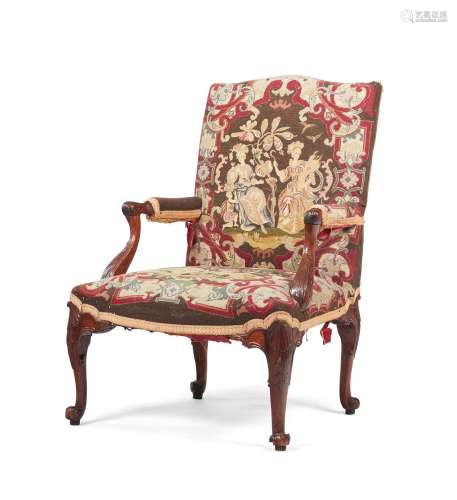 A GEORGE II MAHOGANY LIBRARY ARMCHAIR, MID 18TH CENTURY AND ...