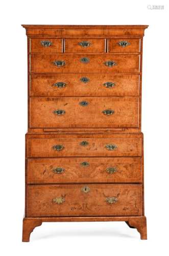 A GEORGE II WALNUT CHEST ON CHEST, MID 18TH CENTURY
