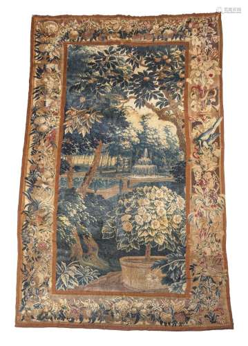 A VERDURE TAPESTRY PANEL,  PROBABLY FLEMISH OODENAARDE, LATE...