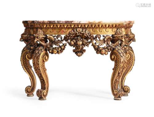 A GILTWOOD AND MARBLE CONSOLE TABLE, IN THE MANNER OF WILLIA...