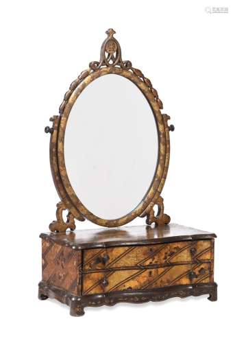 A CHINESE EXPORT BLACK AND GILT LACQUER DRESSING MIRROR, EAR...