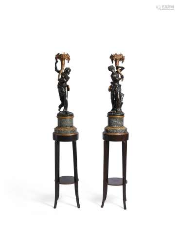 AFTER CLODION- A PAIR OF FRENCH BRONZE AND GREEN GRANITE FIG...
