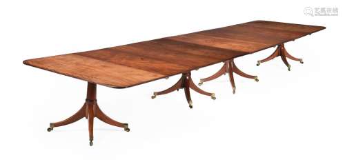 A MAHOGANY THREE PILLAR EXTENDING DINING TABLE, CIRCA 1800 A...