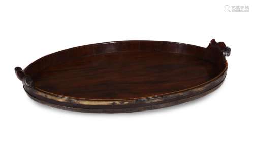 A GEORGE III MAHOGANY AND BRASS BOUND BUTLER'S TRAY, CIRCA 1...