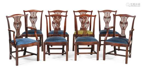 A SET OF EIGHT GEORGE III MAHOGANY DINING CHAIRS, IN THE MAN...