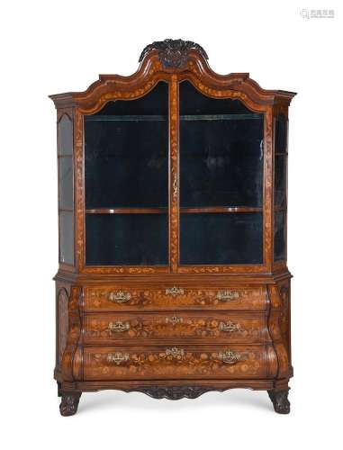 A DUTCH WALNUT AND FLORAL MARQUETRY DISPLAY CABINET, LAST QU...