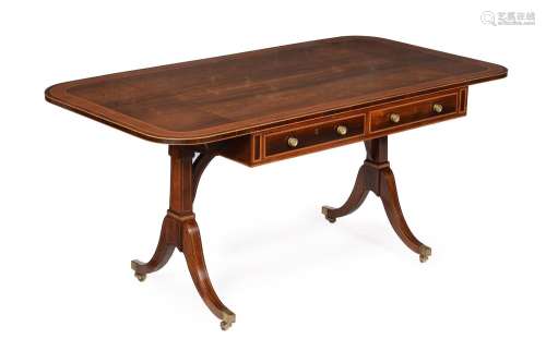 Y A GEORGE III ROSEWOOD AND LINE INLAID SOFA TABLE, ATTRIBUT...