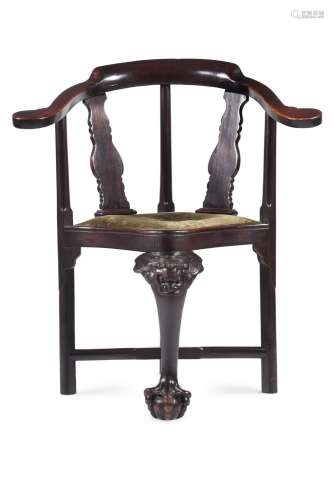 AN ANGLO CHINESE EXOTIC HARDWOOD CORNER CHAIR, 18TH/19TH CEN...