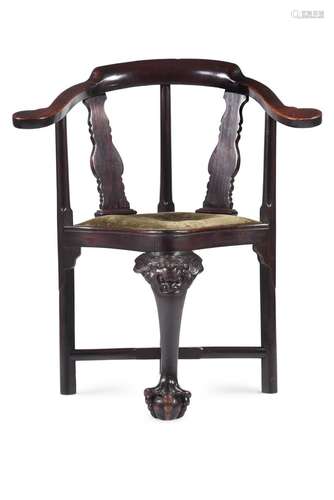 AN ANGLO CHINESE EXOTIC HARDWOOD CORNER CHAIR, 18TH/19TH CEN...