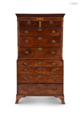 A GEORGE III FIGURED MAHOGANY AND INLAID CHEST ON CHEST, IN ...