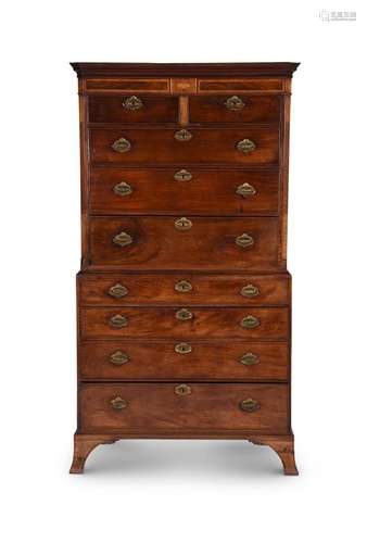 A GEORGE III FIGURED MAHOGANY AND INLAID CHEST ON CHEST, IN ...