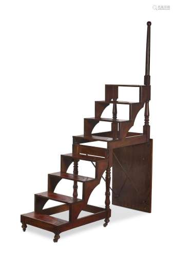 A MAHOGANY METAMORPHIC LIBRARY TABLE AND STEPS, 19TH CENTURY