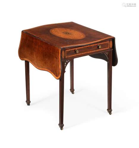 A GEORGE III MAHOGANY, SATINWOOD AND MARQUETRY PEMBROKE TABL...