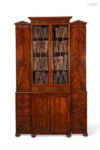 A FIGURED MAHOGANY LIBRARY BOOKCASE, CIRCA 1815 AND LATER