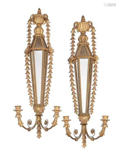 A LARGE PAIR OF GILTWOOD AND MIRRORED GIRANDOLES, LATE 19TH ...