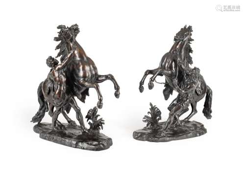 AFTER COUSTOU, A LARGE PAIR OF BRONZE MARLY HORSES, FRENCH, ...