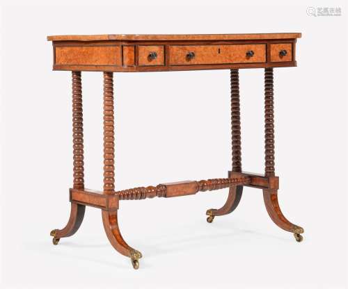 Y A REGENCY BURR WALNUT AND CALAMANDER WRITING AND GAMES TAB...