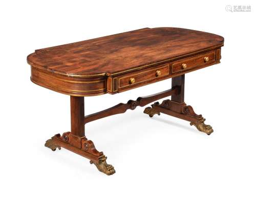 Y A REGENCY ROSEWOOD AND BRASS INLAID LIBRARY TABLE, IN THE ...