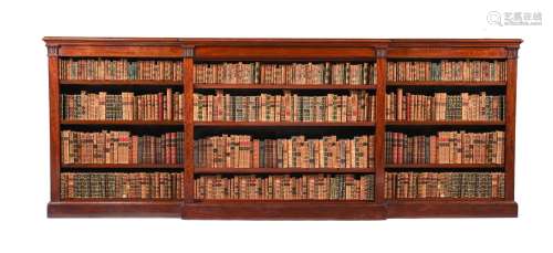 A MAHOGANY BREAKFRONT OPEN BOOKCASE, 19TH CENTURY AND LATER
