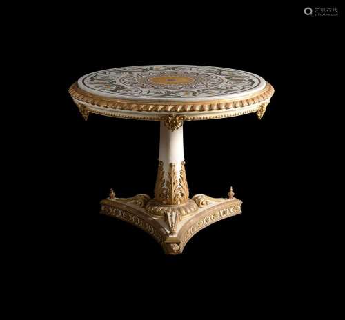 A GEORGE IV CREAM PAINTED AND PARCEL GILT CENTRE TABLE, IN T...