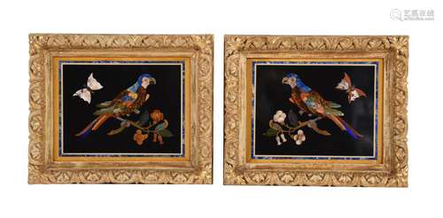 A PAIR OF PIETRA DURA PANELS, IN THE EARLY 19TH CENTURY ITAL...