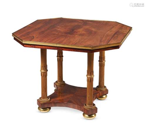 Y A REGENCY ROSEWOOD, GILT BRASS AND PARCEL GILT CENTRE TABL...