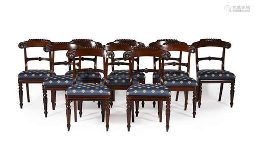 Y A SET OF TEN WILLIAM IV ROSEWOOD DINING CHAIRS, IN THE MAN...