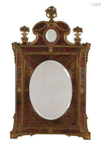 Y A SCARLET TORTOISESHELL, ENGRAVED BRASS AND ORMOLU MOUNTED...