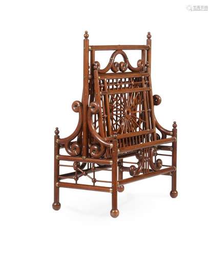 A MAHOGANY AND BRASS FOLDING CANTERBURY, AESTHETIC MOVEMENT,...