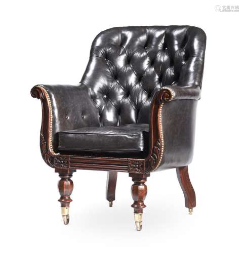 Y A WILLIAM IV ROSEWOOD AND LEATHER LIBRARY ARMCHAIR, CIRCA ...