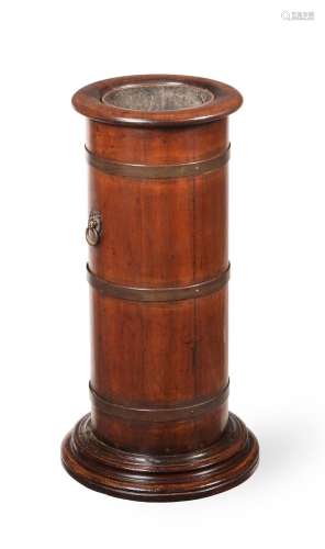 A MAHOGANY AND BRASS BOUND STICK STAND, SECOND HALF 19TH CEN...
