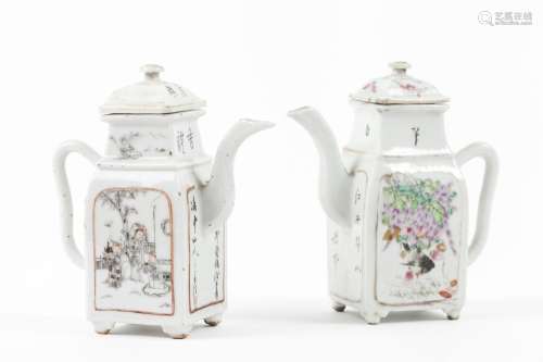 A pair of square-form teapots and covers