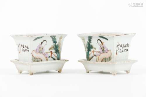 A pair of 'qianjiang' style jardinières with stands