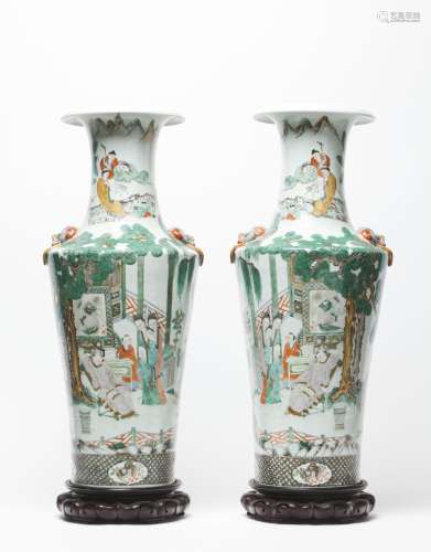 A pair of Famille Rose baluster vases