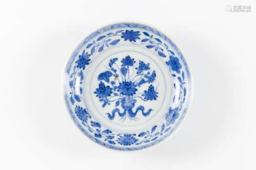 A small blue and white 'Lotus Bouquet' dish