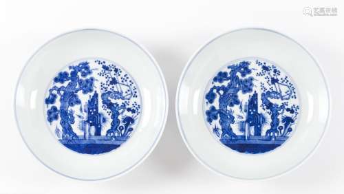 A pair of blue and white ‘Three Friends of Winter’ dishes