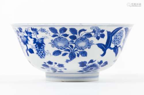 A blue and white 'fruit and flower' bowl
