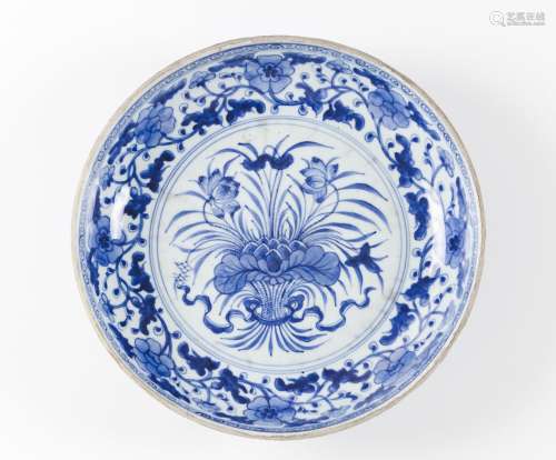 A blue and white 'Lotus Bouquet' dish