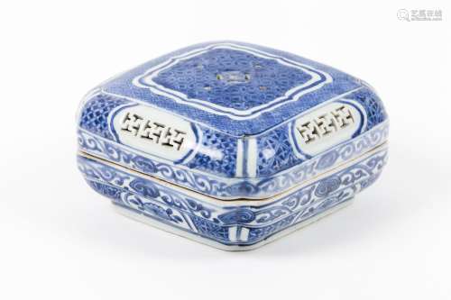 A rare blue and white box and cover