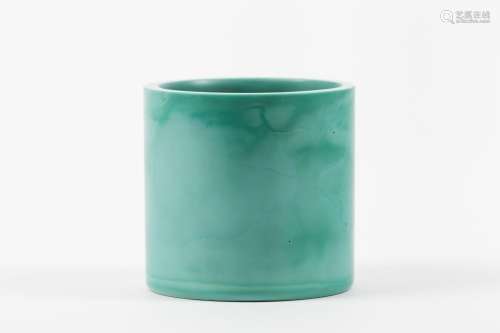 An opaque turquoise mottled glass brush pot, Bitong