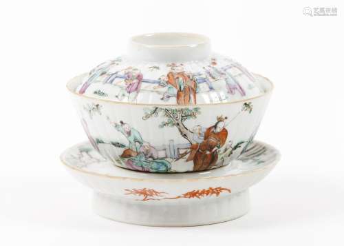 A Famille Rose tea bowl, cover and stand