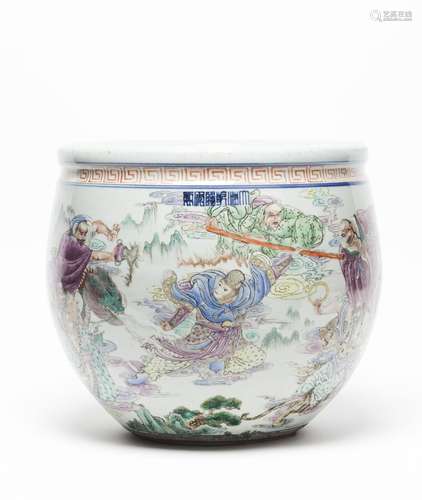 A Famille Rose 'Journey to the West' fish-bowl