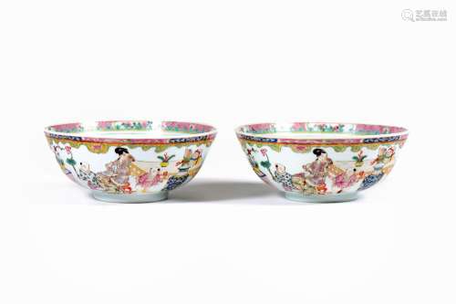 A pair of Famille Rose 'figural' bowls