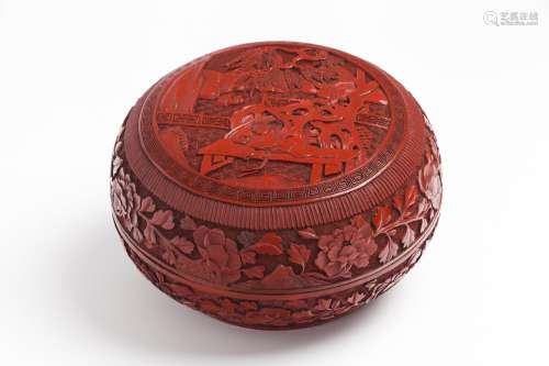 A carved cinnabar lacquer box and cover